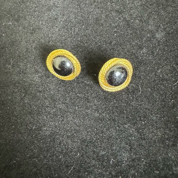 Napier VINTAGE yellow gold tone rope silver chrome stud earrings‎ - Picture 1 of 4